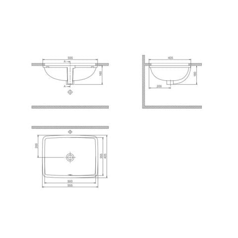 TURKUAZ CİTY 40X550 CM TEZGAH ALTI DİKDÖRTGEN LAVABO