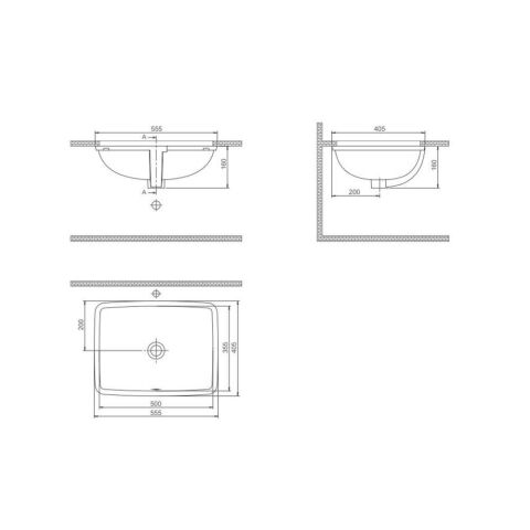 TURKUAZ CİTY 40X550 CM TEZGAH ALTI DİKDÖRTGEN LAVABO