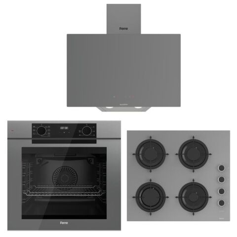 Ferre Artline Gri Ankastre Set (D079-SA Gri Davlumbaz - CS208-FA 60 CM Gri Ocak - QEP63CPR Fryart Fırın)