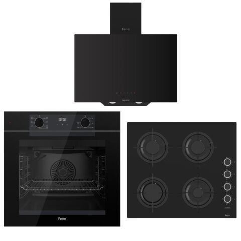 Ferre Artline Siyah Ankastre Set (D077-SA Siyah Davlumbaz - CS205-FA 60 CM Siyah Ocak - QEP63CS Fryart Fırın)