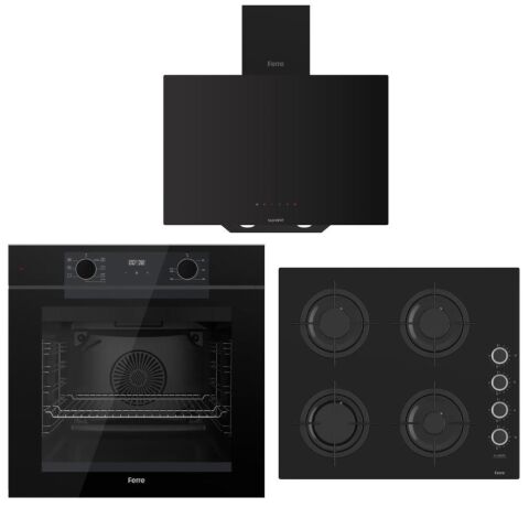 Ferre Artline Siyah Ankastre Set (D077-SA Siyah Davlumbaz - CS205-FA 60 CM Siyah Ocak - QEP63CS Fryart Fırın)