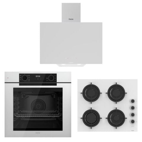 Ferre Artline Beyaz Ankastre Set (D078-SA Beyaz Davlumbaz - CS206-FA 60 CM Beyaz Ocak - QEP63CB Fryart Beyaz Fırın)