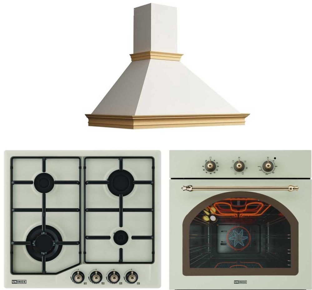 Ukinox Rustik Set Ivory ( Antique Rose Plus davlumbaz-Yoga Antique Ivory Ocak-Yoga Antique Ivory Fırın)