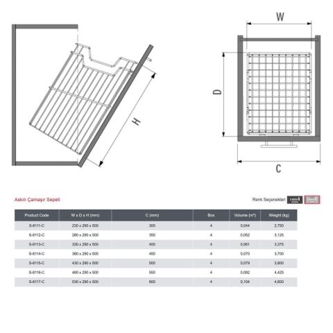 Starax 8111 Askılı Çamaşır Sepeti Krom 30 cm