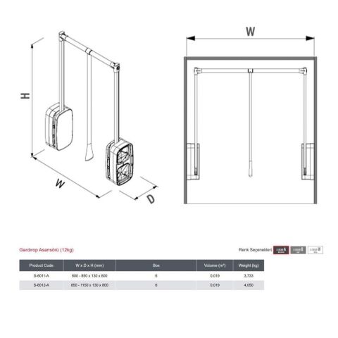 Starax 6012-A Gardırop Asansörü Antrasit 12 Kg