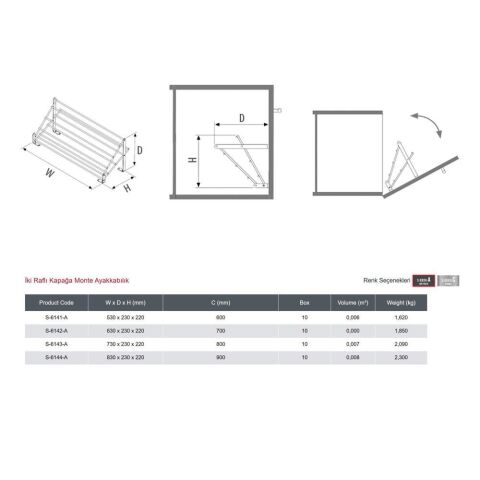 Starax 6142-A İki Raflı Kapağa Monte Ayakkabılık 70 cm Antrasit
