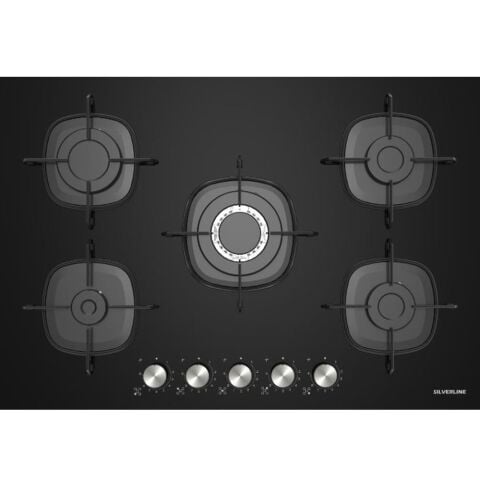 Silverline CS5622B01 75CM Emaye Izgaralı Siyah Cam Ocak