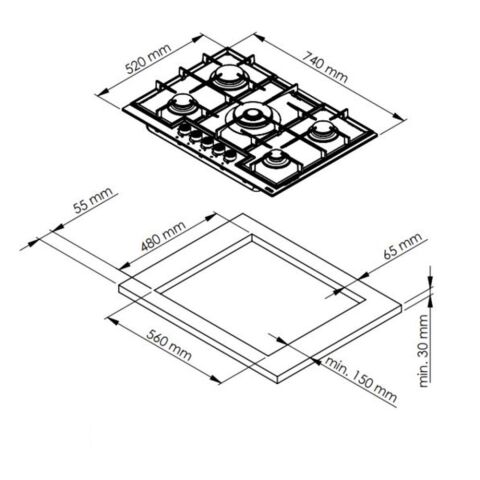 Ferre ED038 75 cm Gri Ocak
