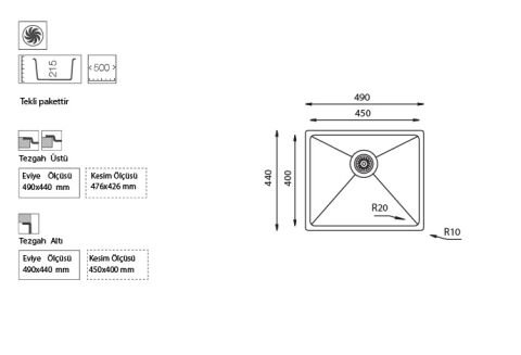 Ukinox ME 451 Tezgah Altı Paslanmaz Çelik Evye