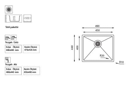 Ukinox ME 451 Tezgah Altı Paslanmaz Çelik Evye