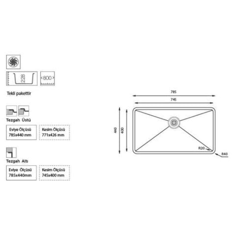 Ukinox ME 745 Tezgah Altı Paslanmaz Çelik Mutfak Evyesi