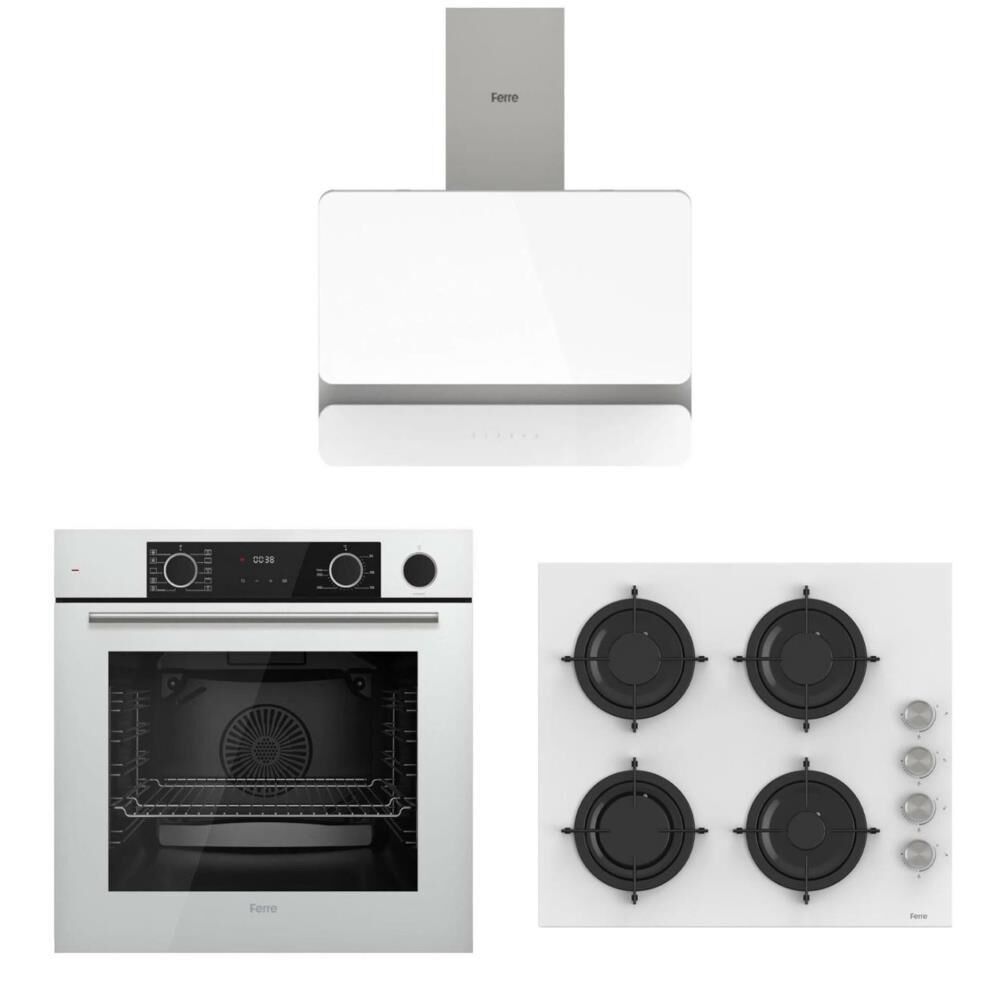 Ferre Fryart Steam Beyaz Set ( D081 Beyaz Davlumbaz -CS206 Beyaz Ocak- XE64CB Fryart Steam Beyaz Fırın)