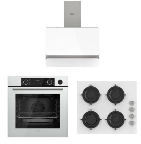 Ferre Fryart Steam Beyaz Set ( D081 Beyaz Davlumbaz -CS206 Beyaz Ocak- XE64CB Fryart Steam Beyaz Fırın)