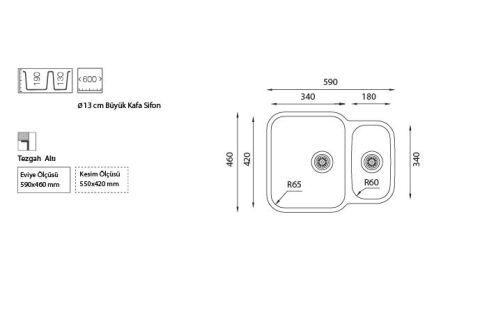Ukinox Zeta D Tezgah Altı Paslanmaz Çelik Evye
