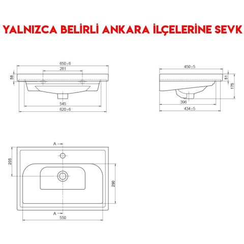 Turkuaz Frame 65x45 cm Etajerli Lavabo