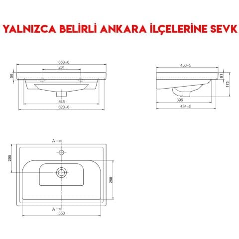 Turkuaz Frame 65x45 cm Etajerli Lavabo