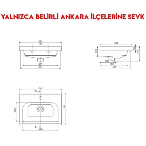 Turkuaz Frame 50x38 cm Etajerli Lavabo