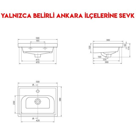 Turkuaz Frame 50x38 cm Etajerli Lavabo