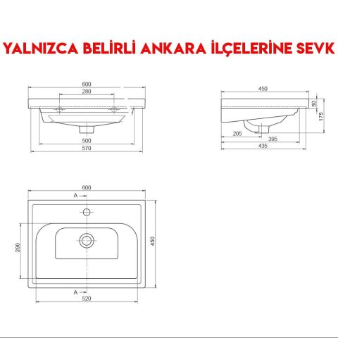 Turkuaz Frame 60x45 cm Etajerli Lavabo