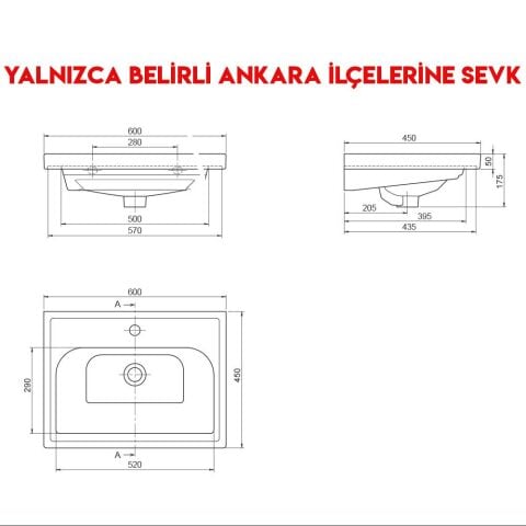 Turkuaz Frame 60x45 cm Etajerli Lavabo