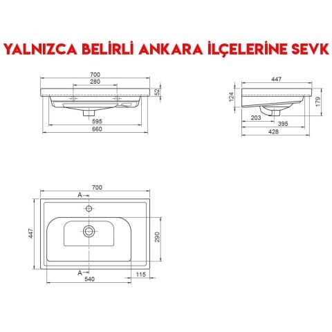 Turkuaz Frame 70x45 cm Etajerli Lavabo