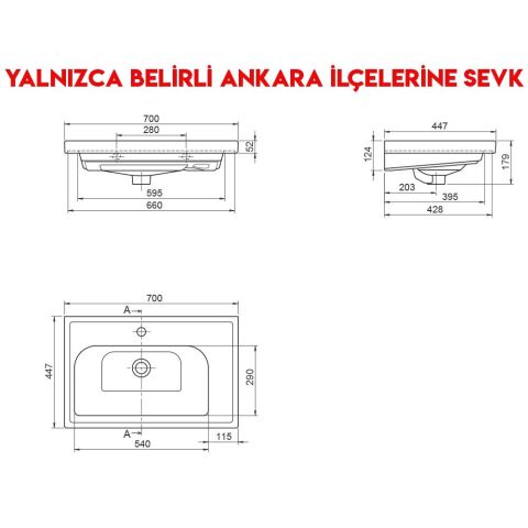 Turkuaz Frame 70x45 cm Etajerli Lavabo