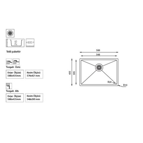 Ukinox ME 550 Tezgah Altı Paslanmaz Çelik Evye