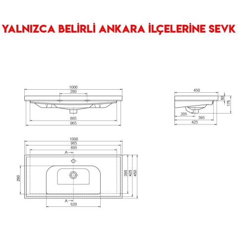 Turkuaz Frame 100x45 cm Etajerli Lavabo