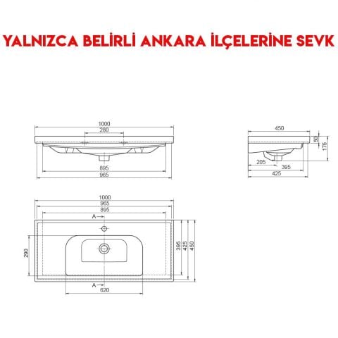 Turkuaz Frame 100x45 cm Etajerli Lavabo