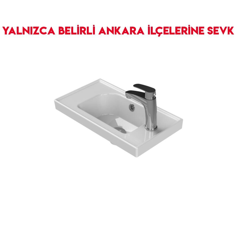 Turkuaz Frame 50x28 cm Sağdan Batarya Delikli Etajerli Lavabo
