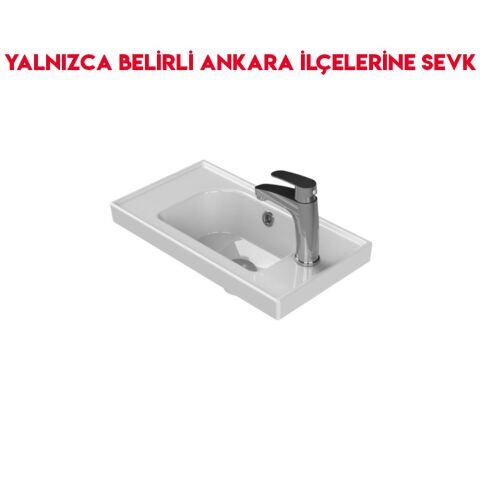 Turkuaz Frame 50x28 cm Sağdan Batarya Delikli Etajerli Lavabo