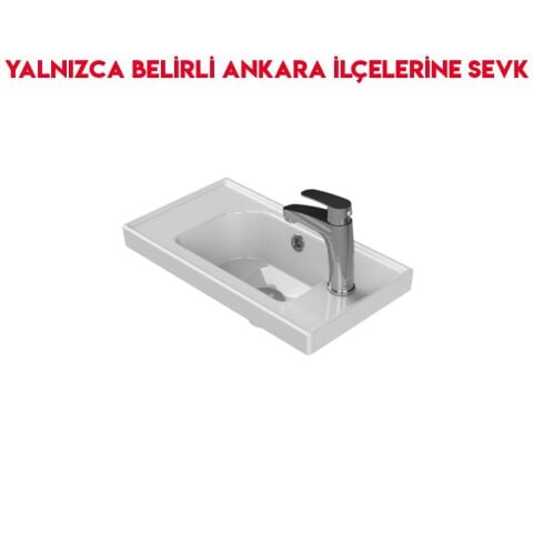 Turkuaz Frame 50x28 cm Sağdan Batarya Delikli Etajerli Lavabo