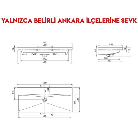 Turkuaz Elite 100x45 cm Etajerli Lavabo