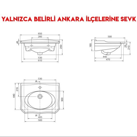 Turkuaz Royal 65x50 cm Etajerli Lavabo