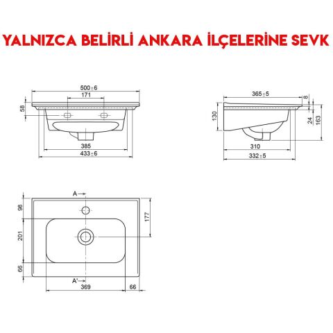 Turkuaz Blue 50x36 cm Etajerli Lavabo