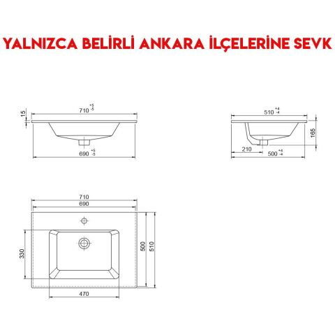 Turkuaz İbiza 71x51 cm Etajerli Lavabo