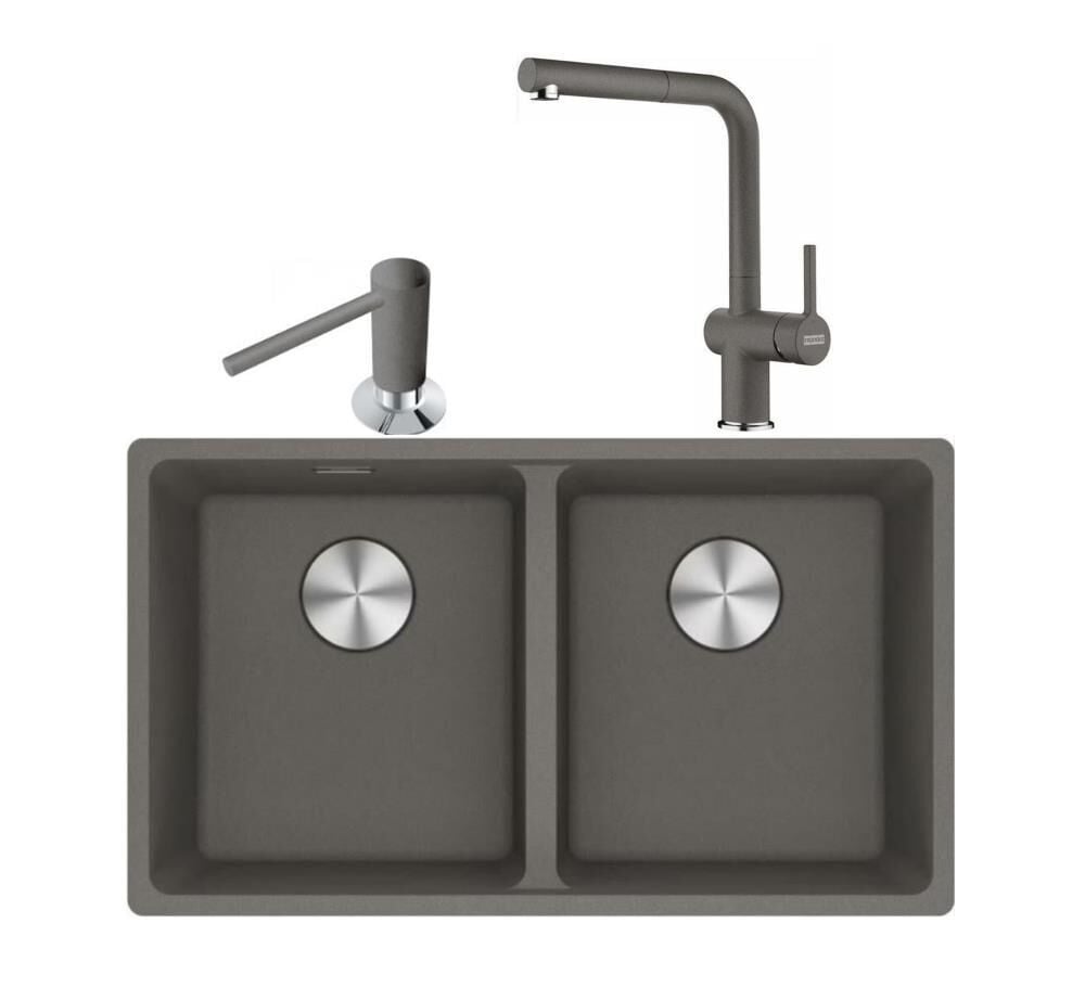 Franke Maris Mrg 120-35-35 Stone Grey Granit Eviye + Active Plus Doccia 2.0 Armatür + Comfort Sıvı Sabunluk Üçlü Set