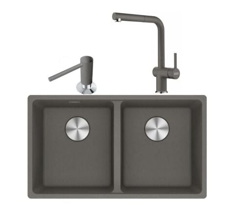 Franke Maris Mrg 120-35-35 Stone Grey Granit Eviye + Active Plus Doccia 2.0 Armatür + Comfort Sıvı Sabunluk Üçlü Set