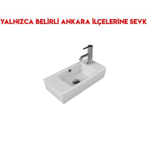 Turkuaz City 25x50 cm Batarya Deliği Sağda Tezgah Üstü Lavabo