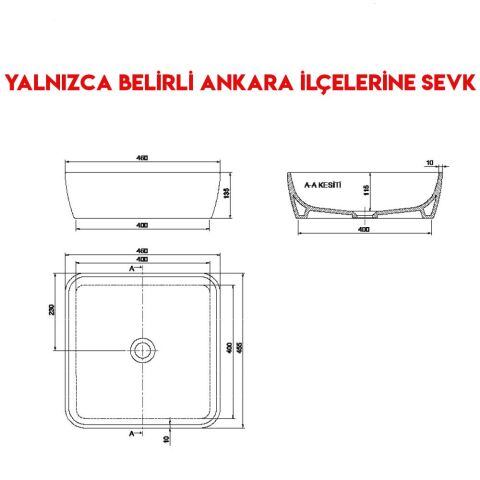 Turkuaz One 46x46 cm Tezgah Üstü Lavabo