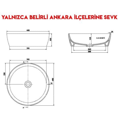 Turkuaz One Ø 46 cm Tezgah Üstü Lavabo