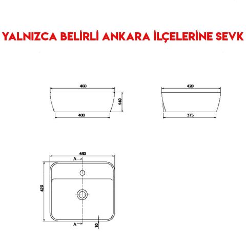 Turkuaz One 46x42 cm Tezgah Üstü Lavabo