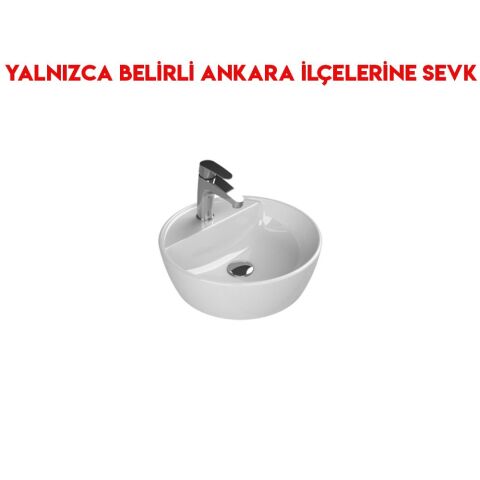 Turkuaz One Ø 42 cm Batarya Delikli Tezgah Üstü Lavabo