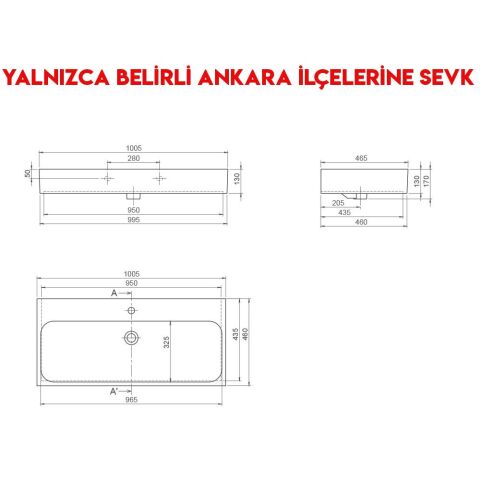 Turkuaz Pinto 100x47 cm Etajerli Lavabo
