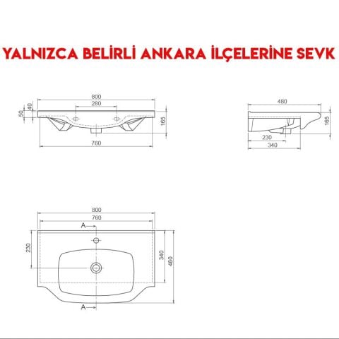 Turkuaz Yeni Klasik 80x48 cm Etajerli Lavabo