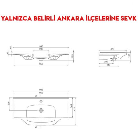 Turkuaz Yeni Klasik 100x48 cm Etajerli Lavabo