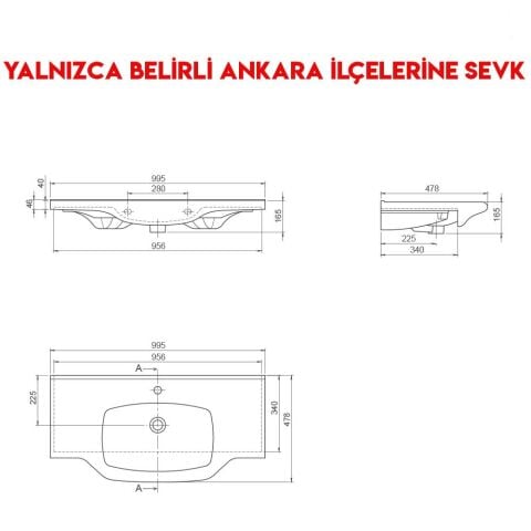 Turkuaz Yeni Klasik 100x48 cm Etajerli Lavabo