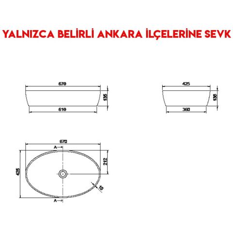Turkuaz One 67x42 cm Tezgah Üstü Lavabo