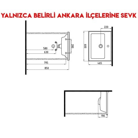 Bien Neptun Konsollu 60 cm Batarya Delikli Lavabo