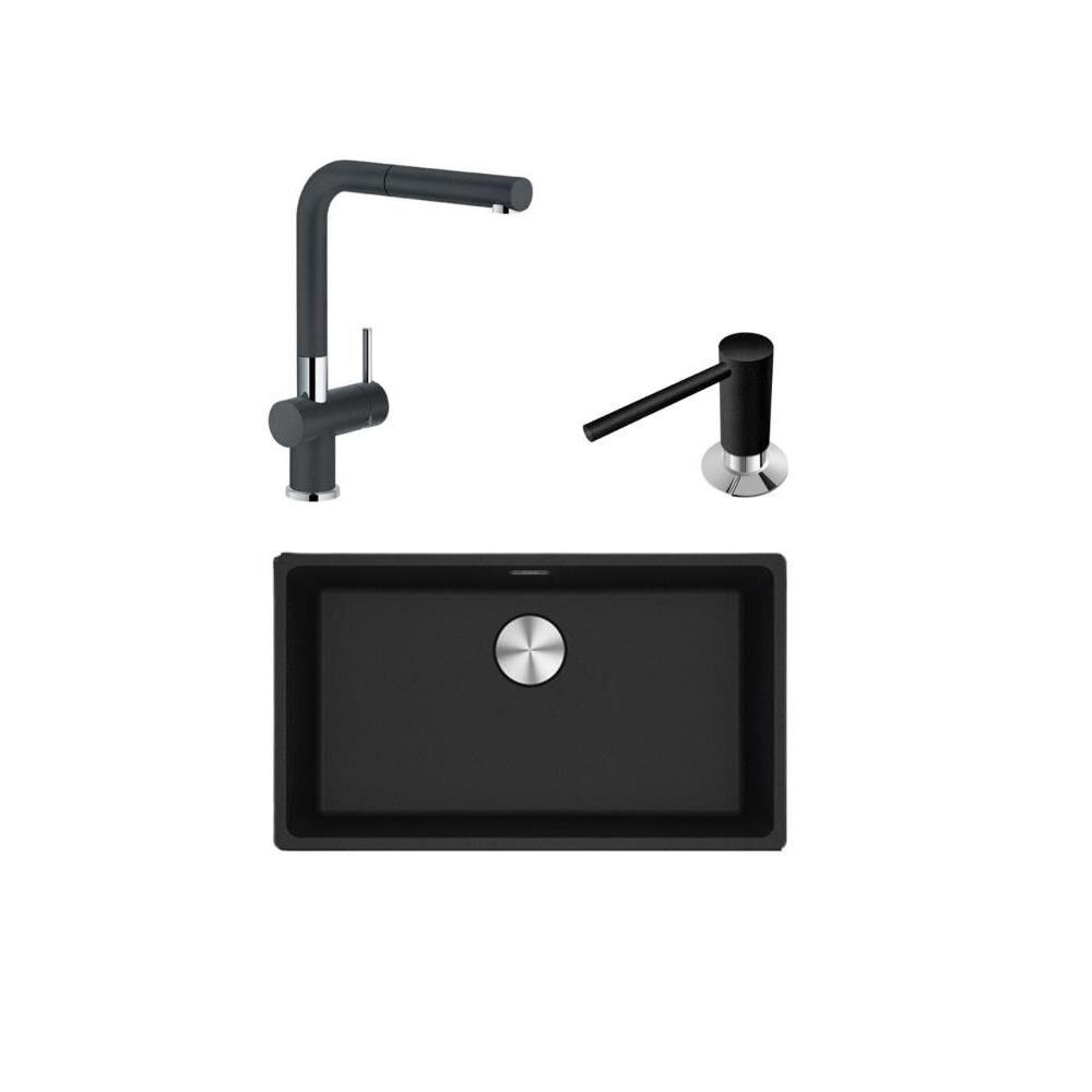 Franke Maris Mrg 210/110-72 Nero Granit Eviye + Active Plus Doccia Armatür + Comfort Sıvı Sabunluk Üçlü Set Nero